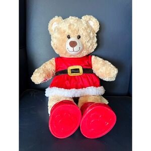 Build a Bear tan bear in Santa dress and red boots